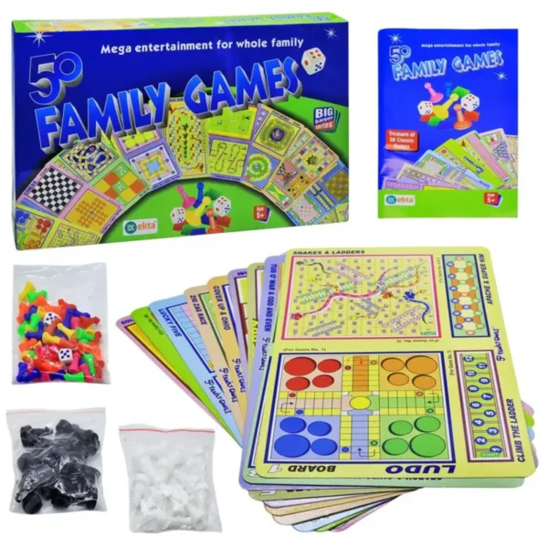 EKTA 50 in 1 Family Games Party & Fun All 50 Classical Indoor Board Games for All Age Group