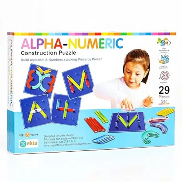 Ekta Alpha-Numeric Construction Puzzle Toy, Built 29 Piece Puzzles Board, Learning Educational Game for Teaching Alphabets, Letters, Numbers & Common Shapes