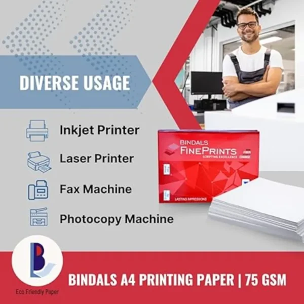 Bindal White Copier Paper | A4 Size | 75 GSM | 1 Ream & 500 Sheets per ream