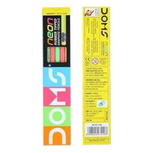 DOMS Neon Rubber Tipped HB/2 Graphite Pencils Box Pack | Non-Toxic | Free Sharpner Inside The Box
