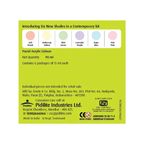 Fevicryl Pastel Acrylic Colours Kit 6 Shades X 15Ml