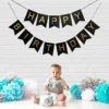 Happy Birthday Banner Black | Wall Hanging Birthday Banner