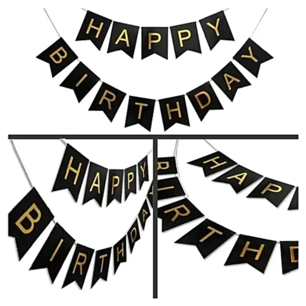 Happy Birthday Banner Black | Wall Hanging Birthday Banner