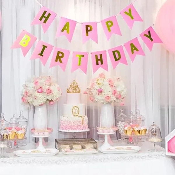 Happy Birthday Banner Pink | Wall Hanging Birthday Banner