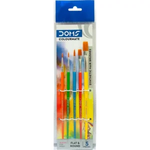 DOMS COLOURMATE SYNTHETIC HAIR PAINT BRUSHES FLAT & ROUND SET OF 5 BRUSHES