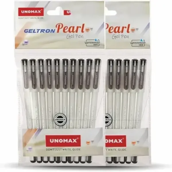 UNOMAX Geltron Pearl Black Gel Pen | Pack of 10 Pens