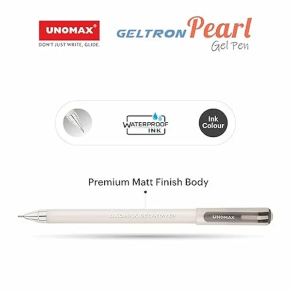 UNOMAX Geltron Pearl Black Gel Pen | Pack of 10 Pens