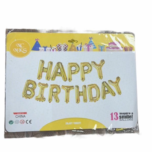 Golden Happy Birthday Foil Balloon Banner | 13 Letters Reusable Happy Birthday Metallic Foil Balloons